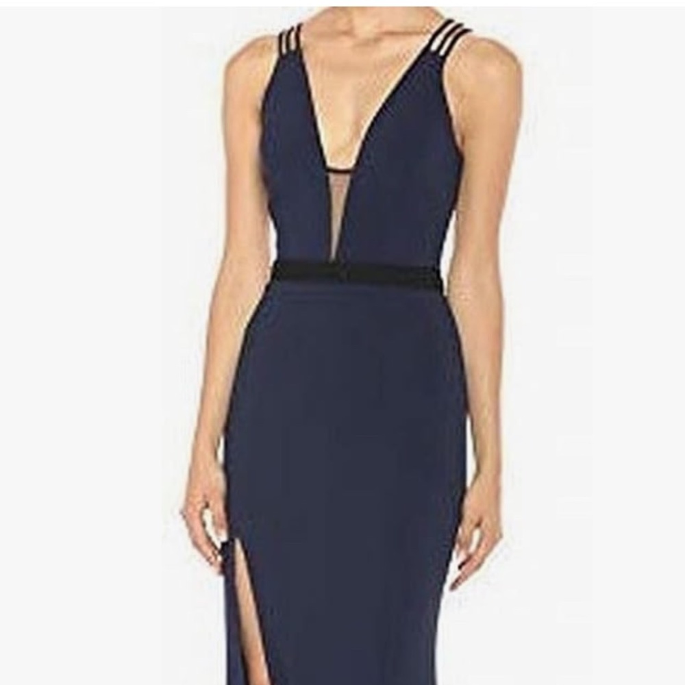 Navy blue, evening gown, high slit